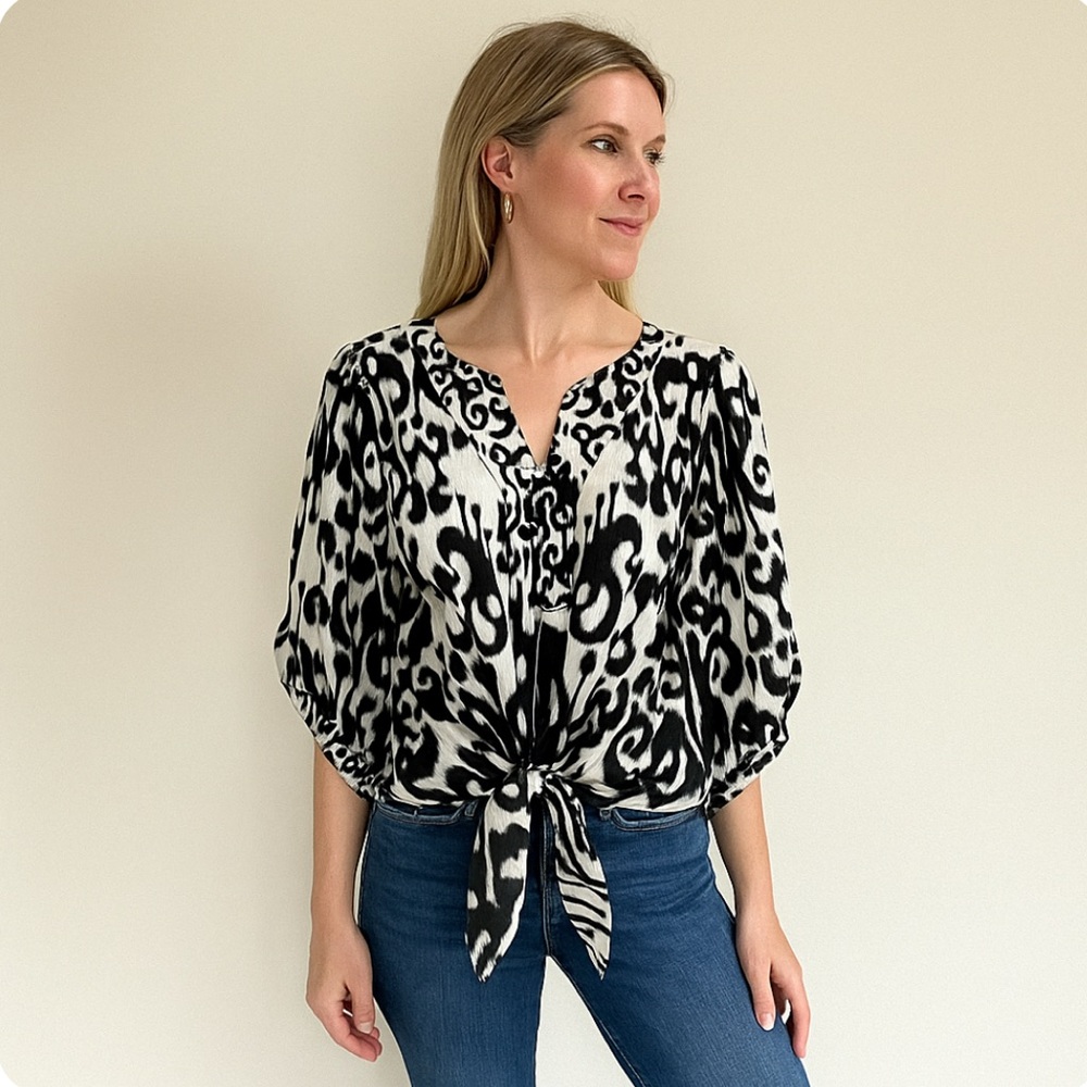 Rose & Olive Black and White Abstract Blouse